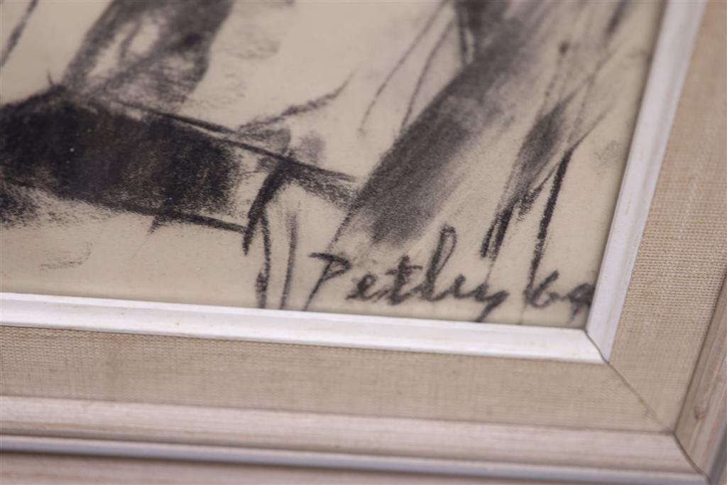 Llewellyn Petley Jones (1908-1986), charcoal drawing, Portrait of Miss Nicola Taylor, signed and dated 69, 64 x 33cm